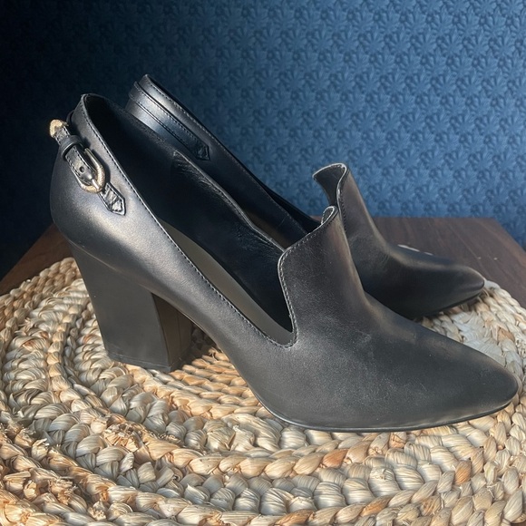 Nine West Black Heel Size 8 Leather Office Neutral Business Contemporary Event - Picture 3 of 14